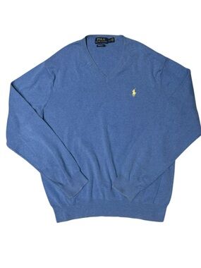 Polo Ralph Lauren Vintage Blue V-Neck Sweater Size L